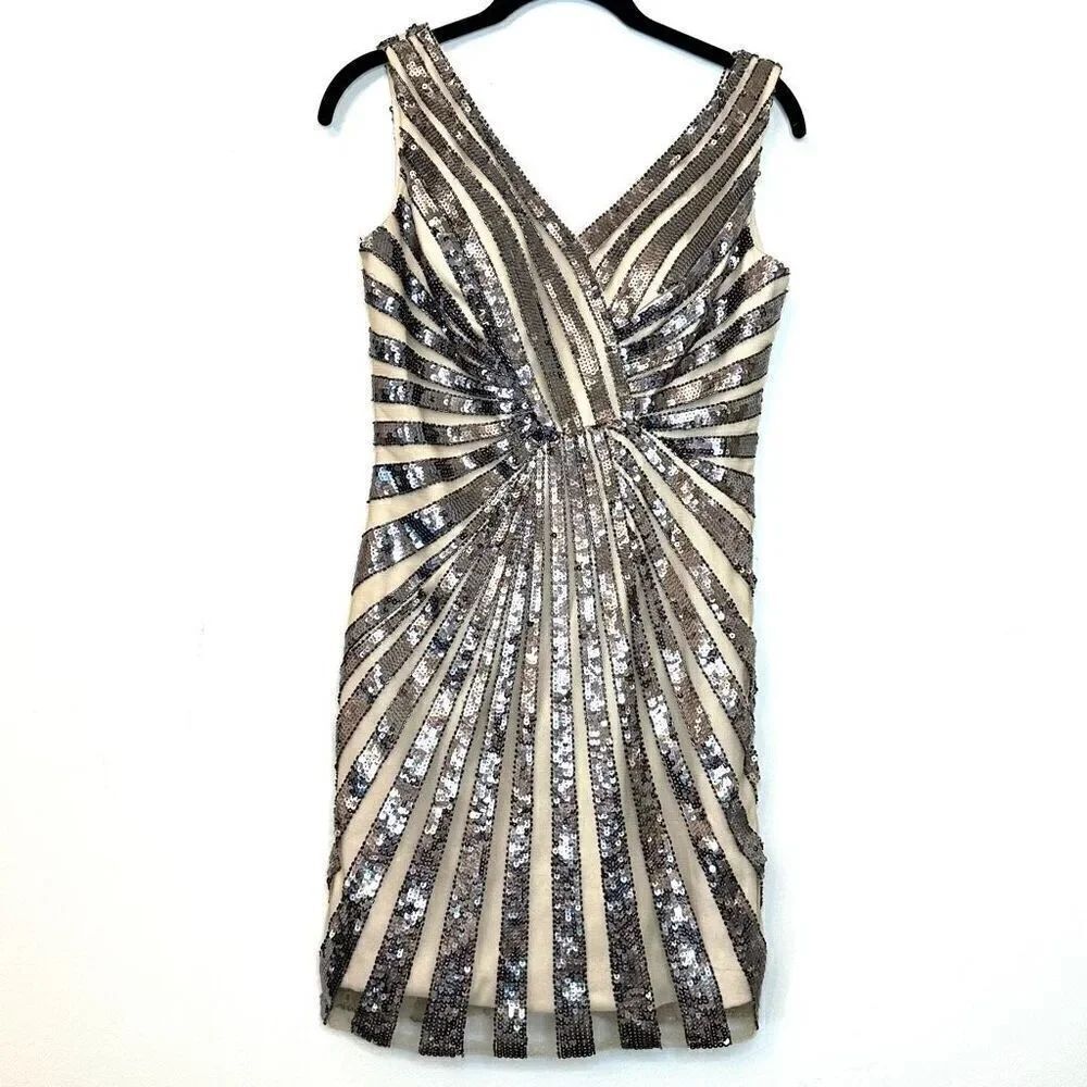 Milano Formals Sleeveless V-Neck Sequin Prom Party Mini Dress Silver Size 0